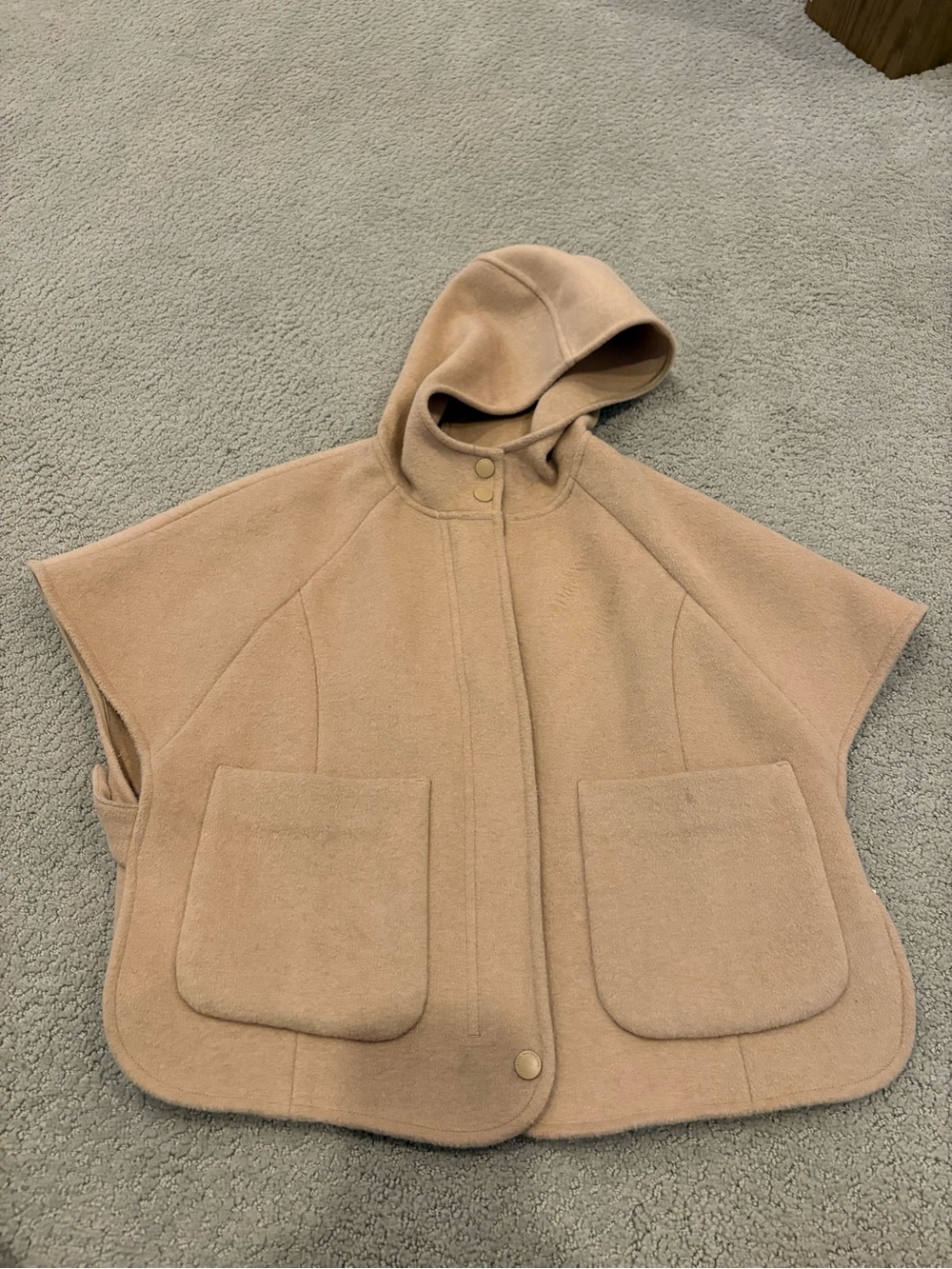 Zara Girls 6-7, Hooded Wool-Blend Cape with Front Pockets - Camel